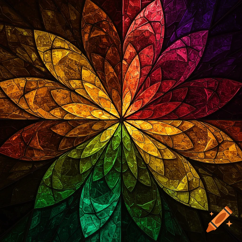Rainbow colored stained glass flower