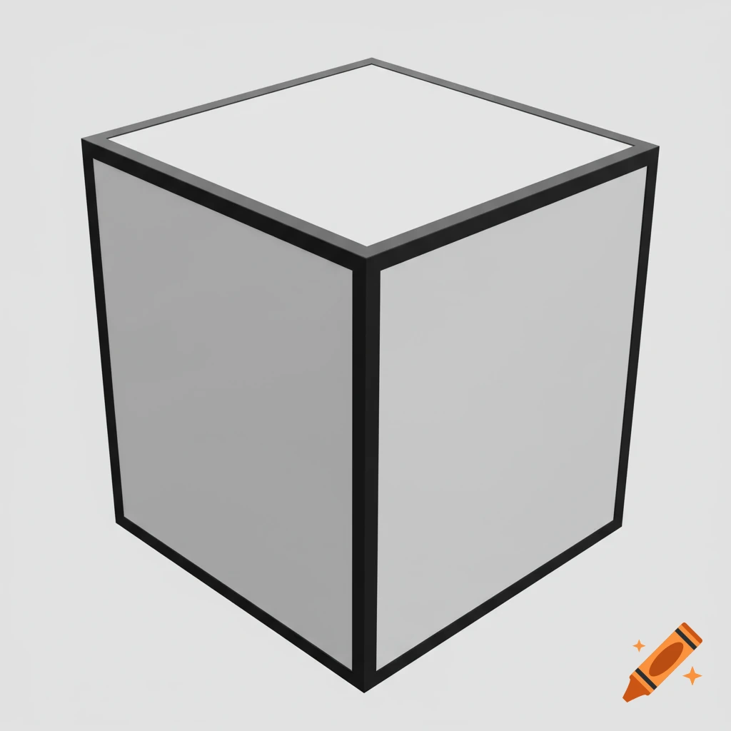 A 3D rendered cube with a black border against a grey background.