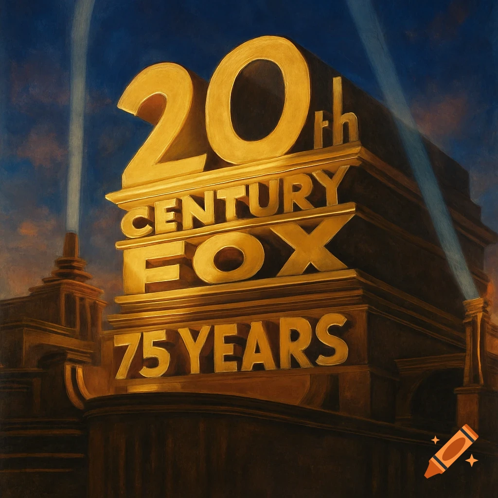 The 20th Century Fox logo structure with '20th Century Fox' and '75 YEARS' text, in a painterly style.