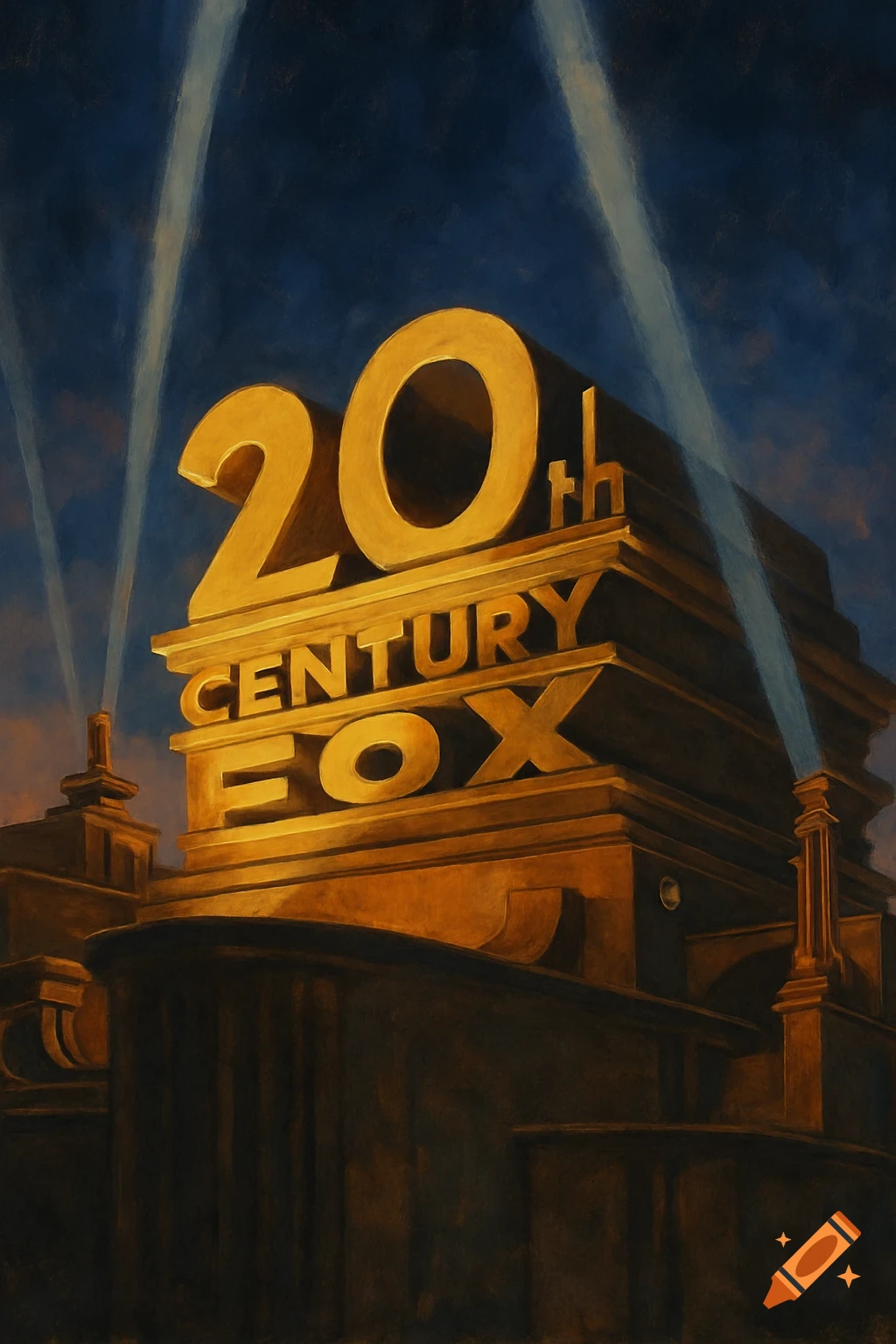 The 20th Century Fox logo rendered in a painterly style with searchlights.