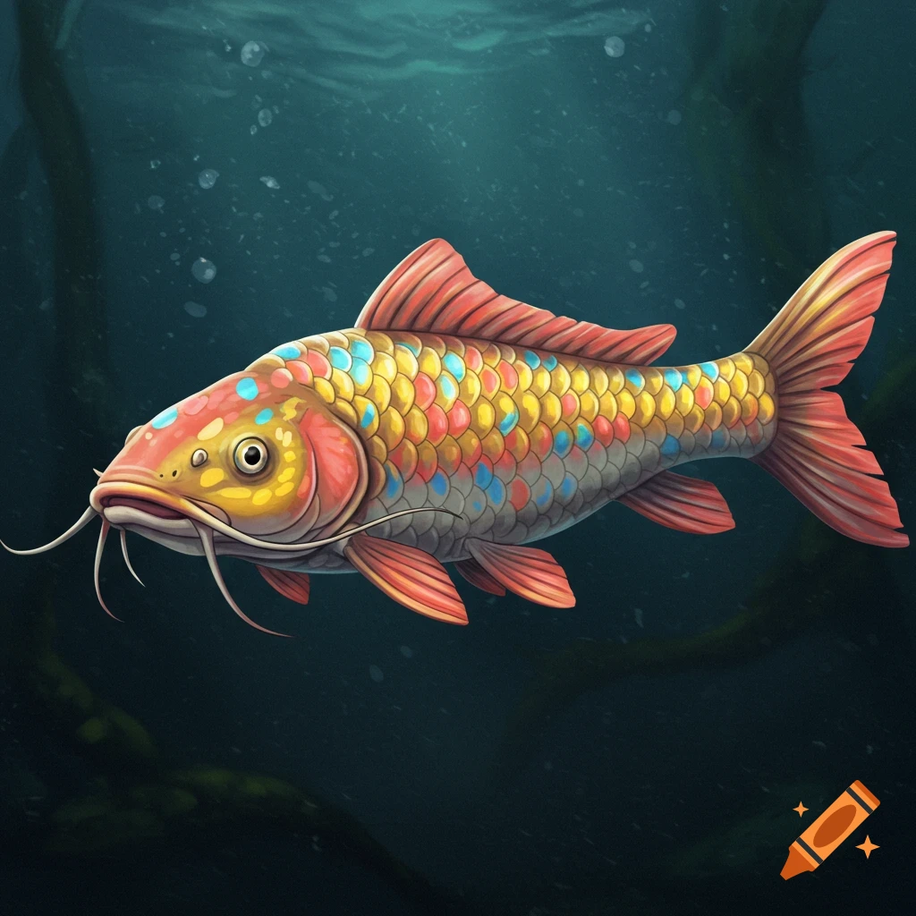 Illustrative colorful hybrid catfish koi fish underwater