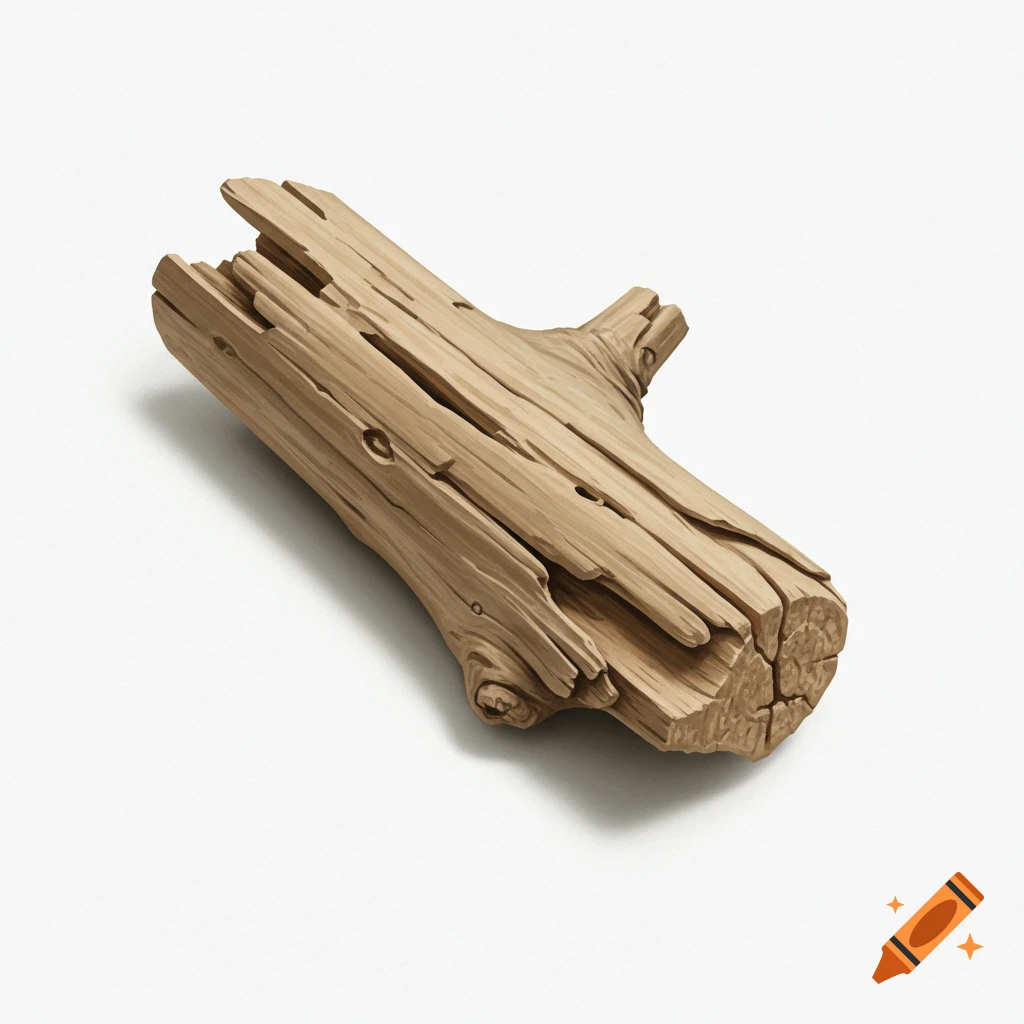 A weathered wooden log on a white background.