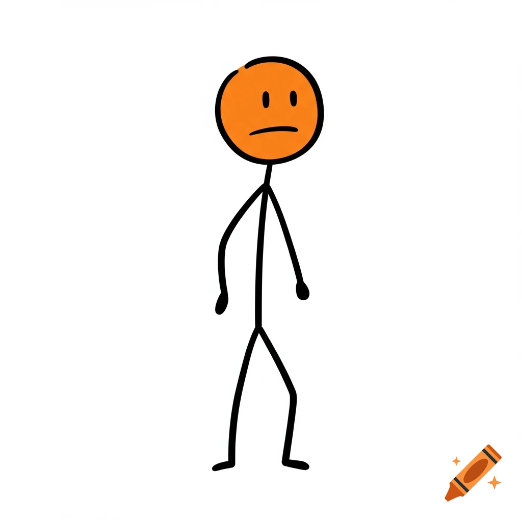 A simple drawing of a stick figure with an orange head.