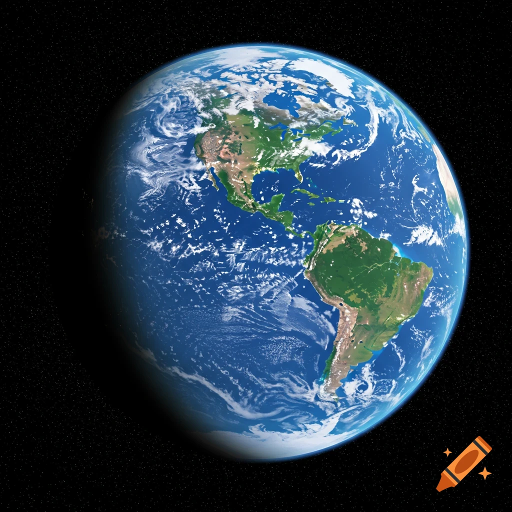 Earth seen from space with clouds covering parts of the continents.