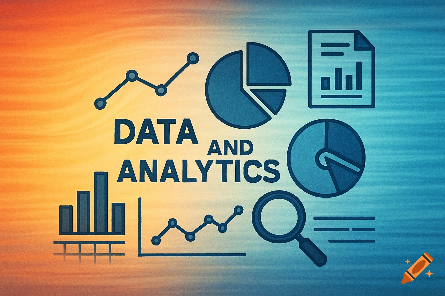 Data and analytics concept art with icons and text on gradient background.