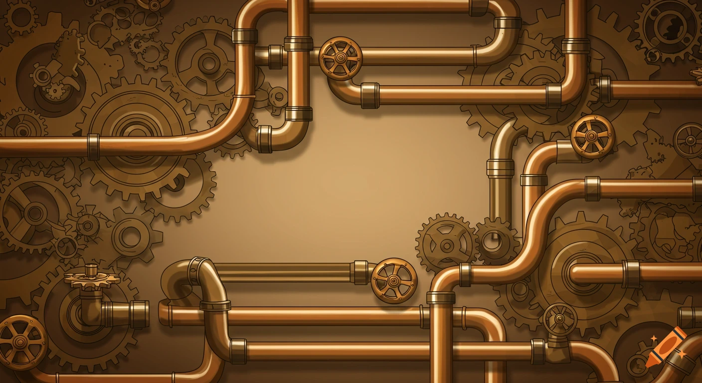 Steampunk background with intricate copper pipes and bronze gears. on ...