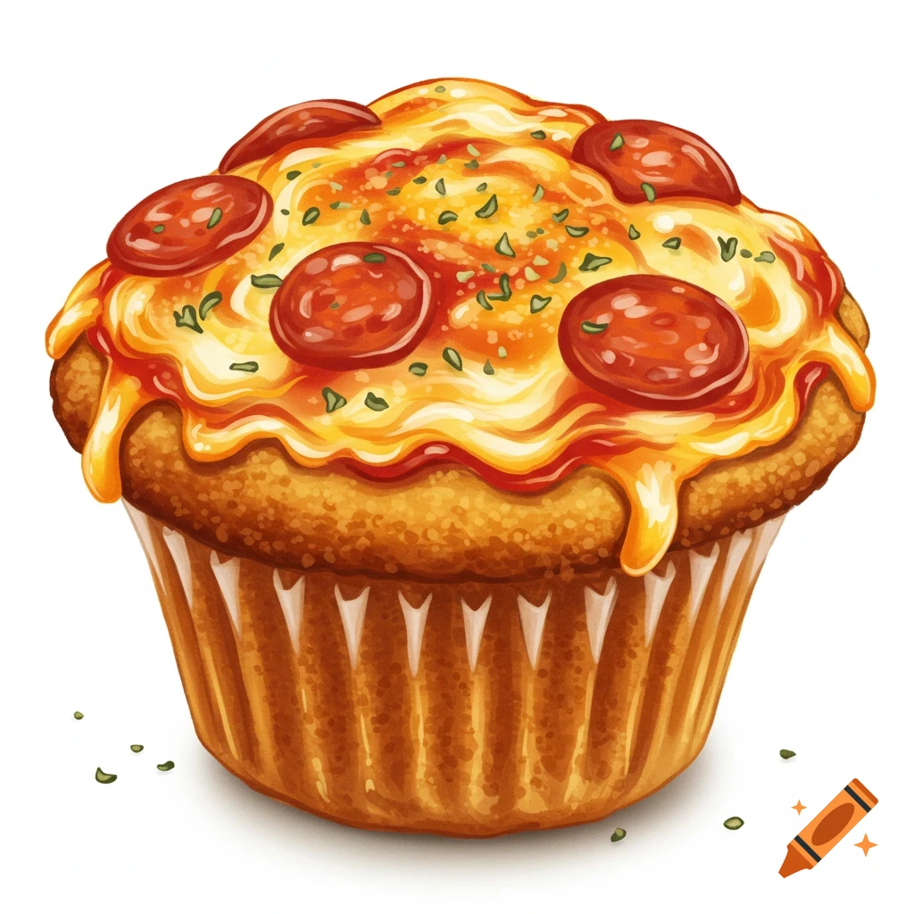 Illustration of a pepperoni pizza muffin