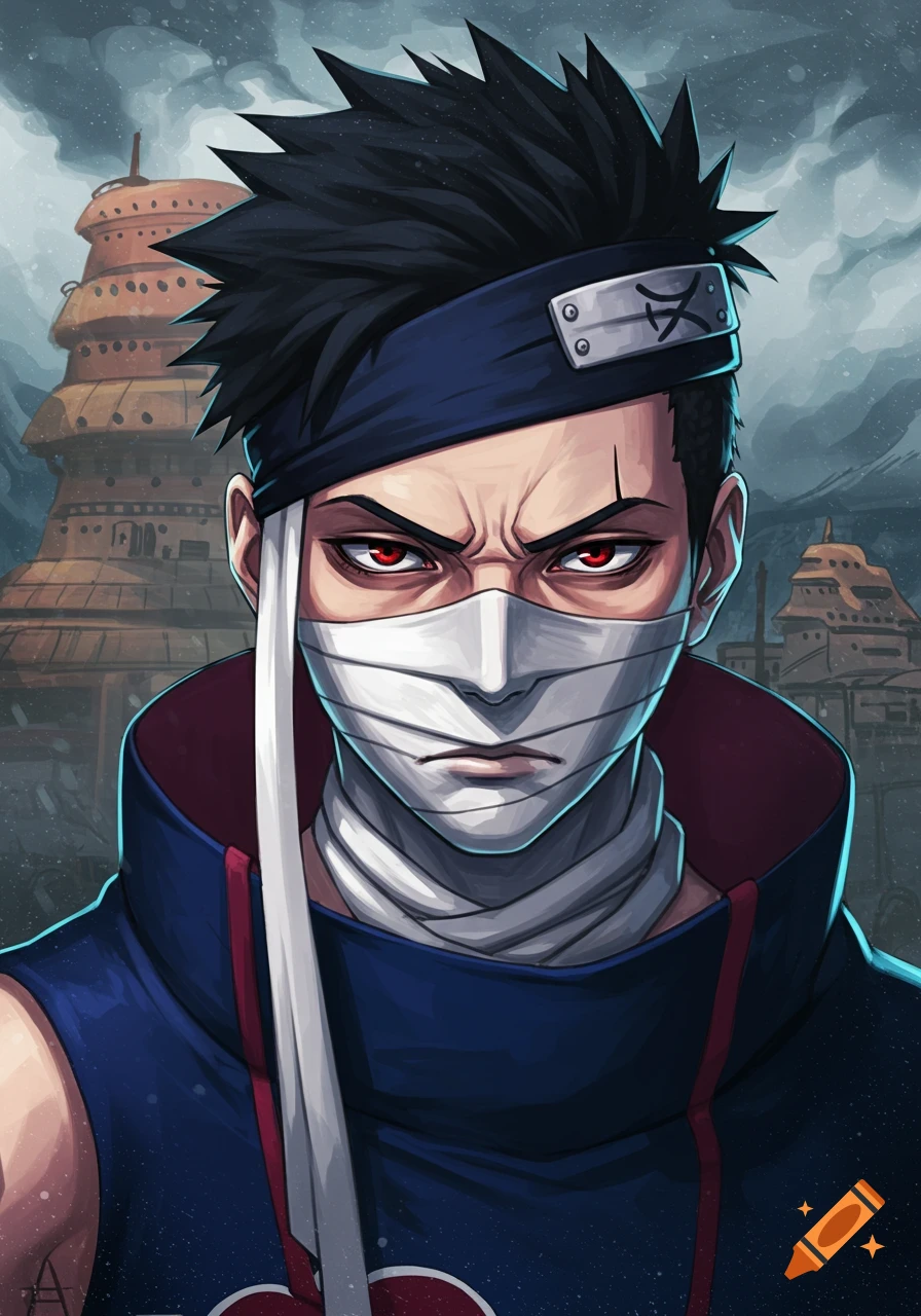 Digital illustration of an anime character resembling Zabuza with a mask and headband.