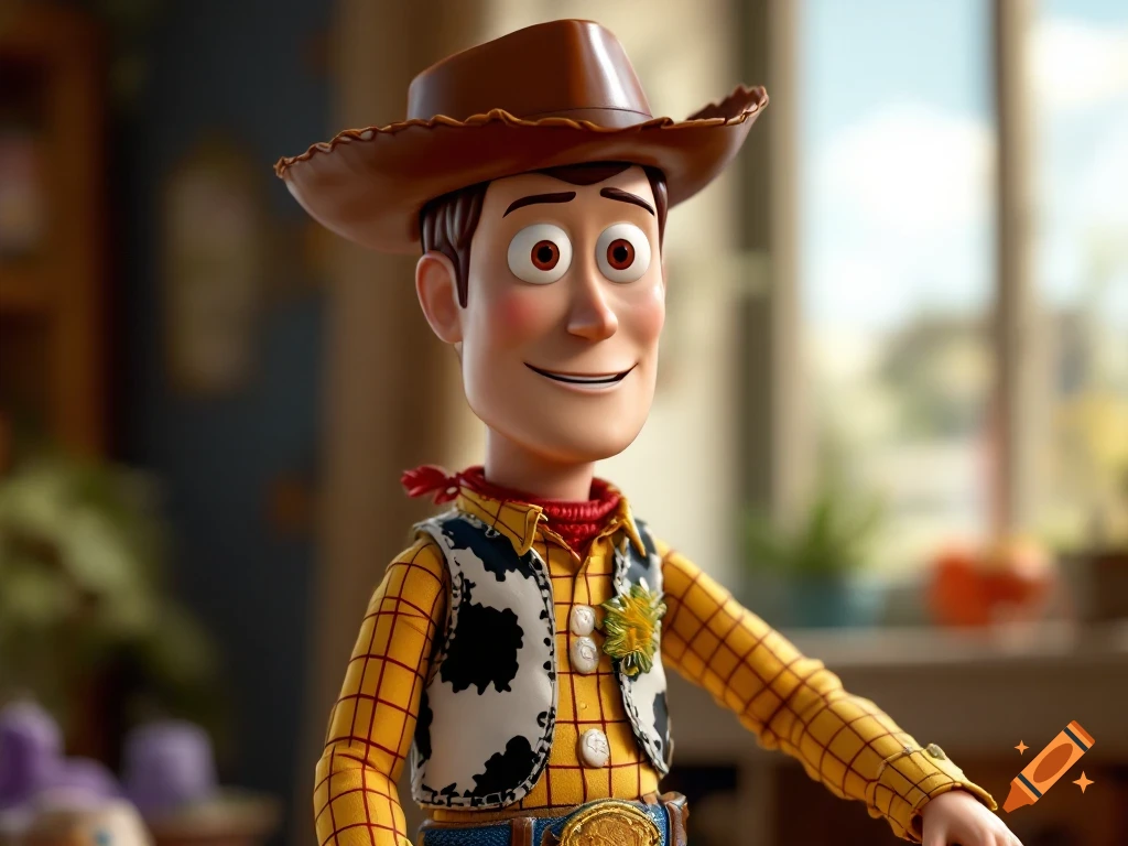 A photorealistic image of the Woody toy from Toy Story