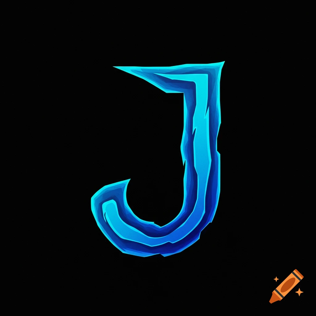 A stylized blue letter J with a layered papercut effect on a black background.