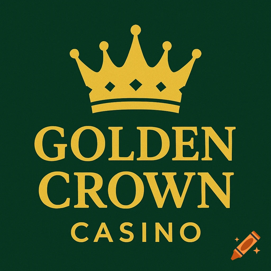 Logo with a golden crown and the text GOLDEN CROWN CASINO on a dark green background.