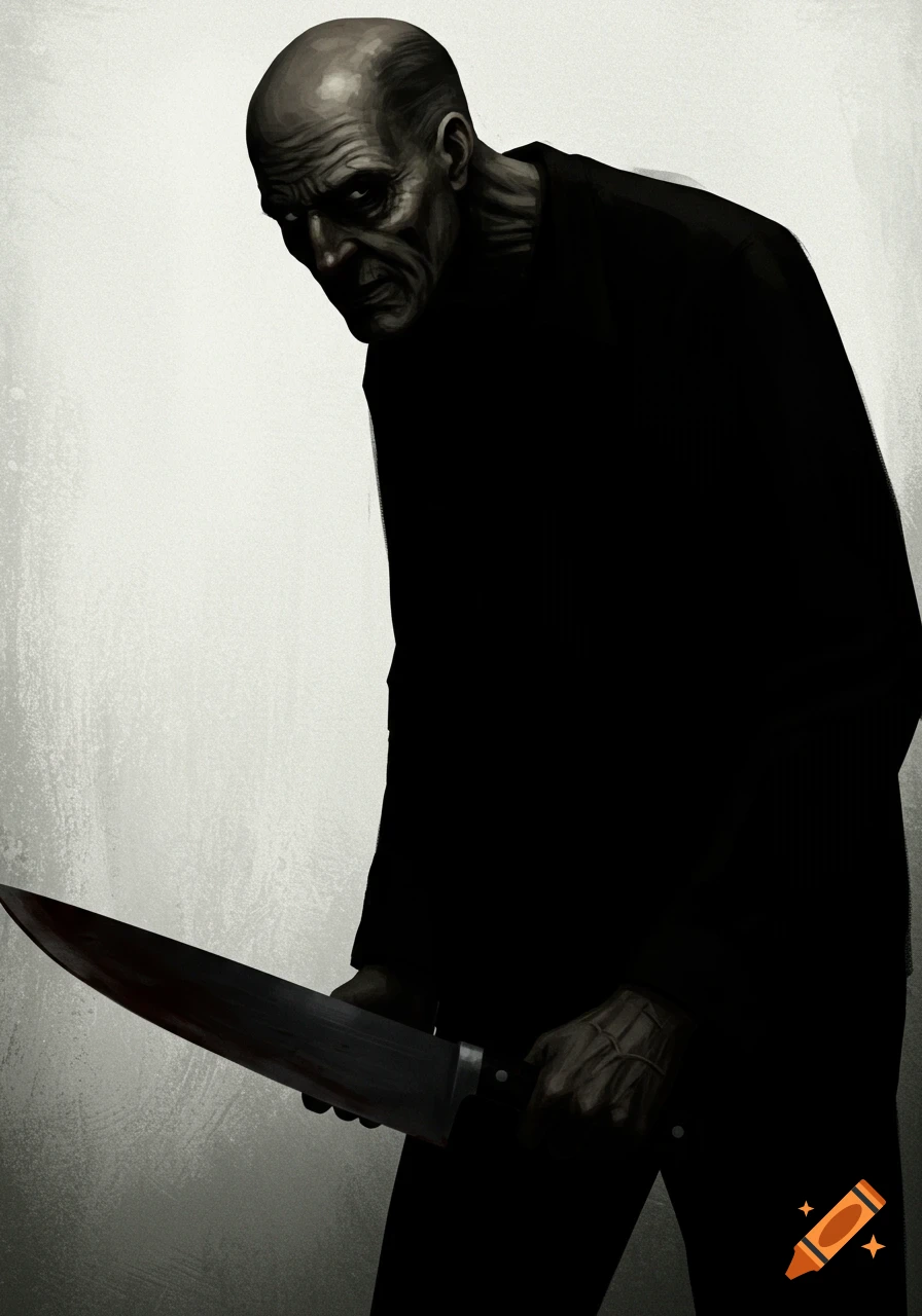Shadowy creepy man with a knife looking down
