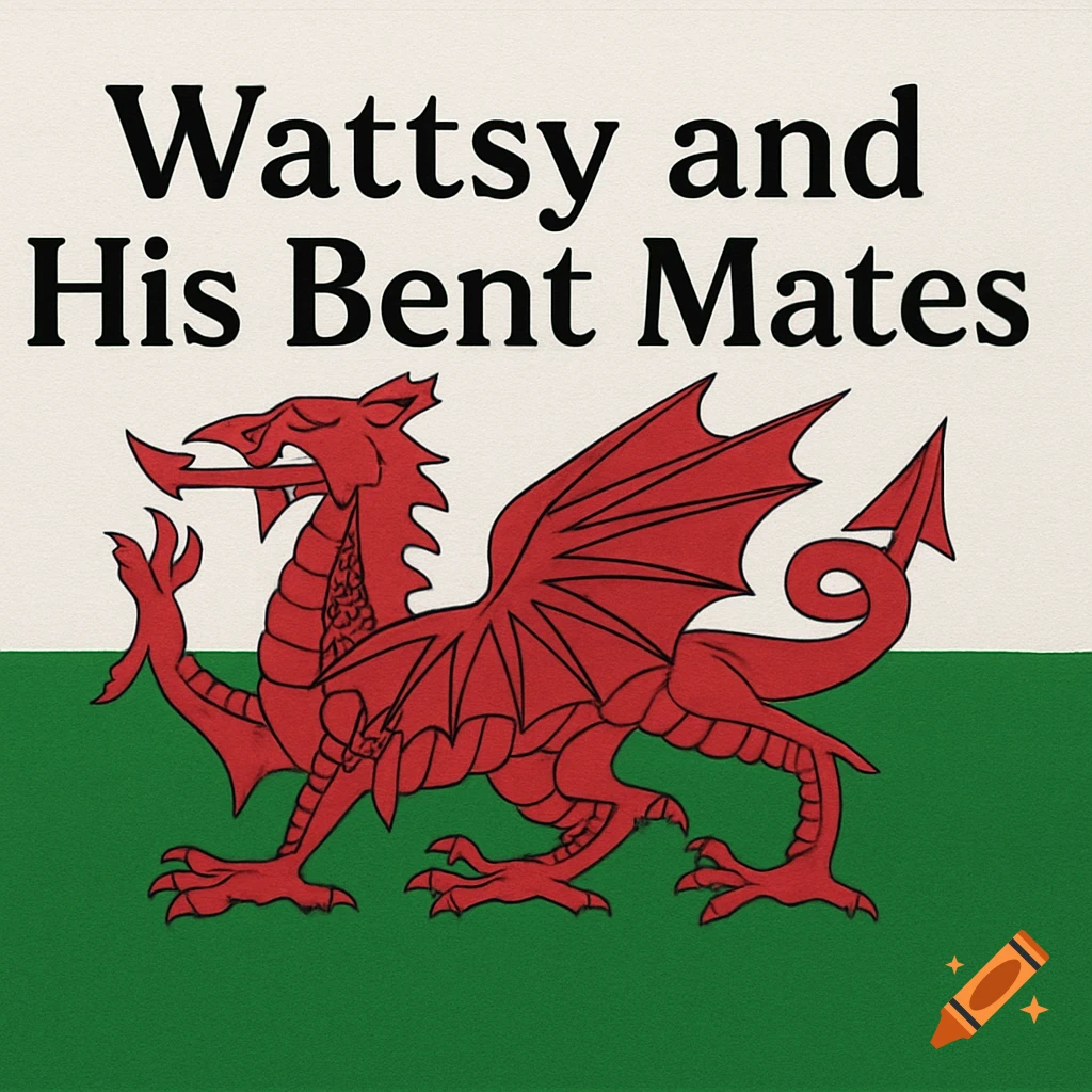 Illustration of a red dragon on a white and green flag with text