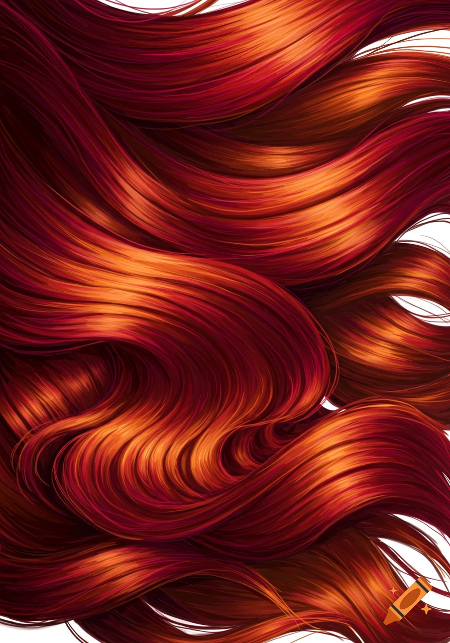 Close-up of wavy red and orange hair with highlights