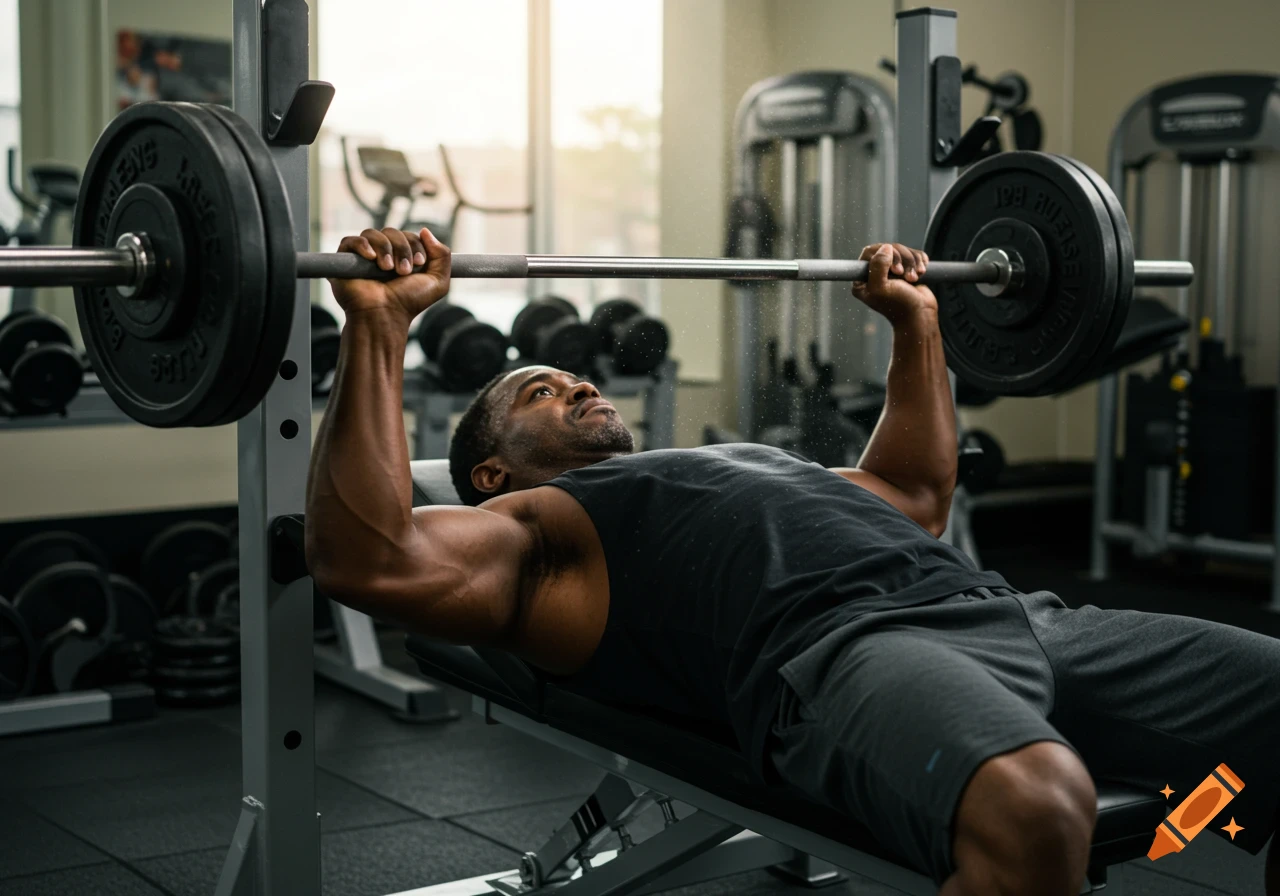 A man doing a bench press at the gym.
