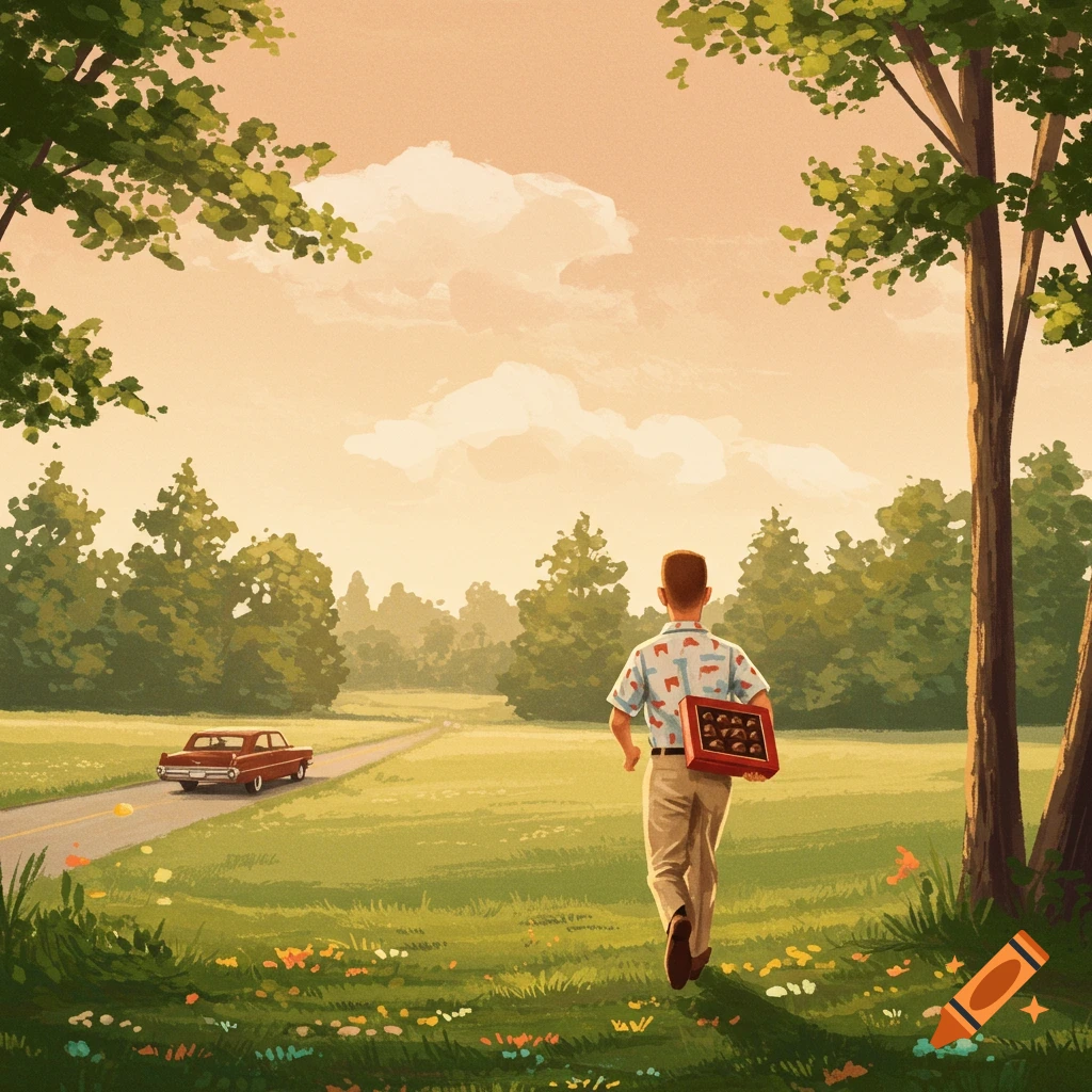 Person walks away carrying a box down a path through a field with a car in the distance, illustration style.