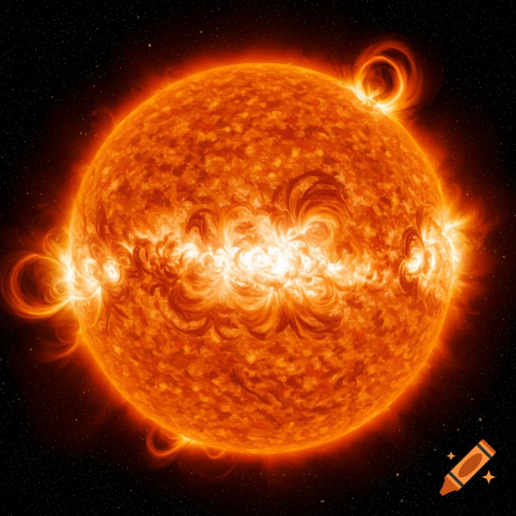 The Sun with solar flares and prominences.