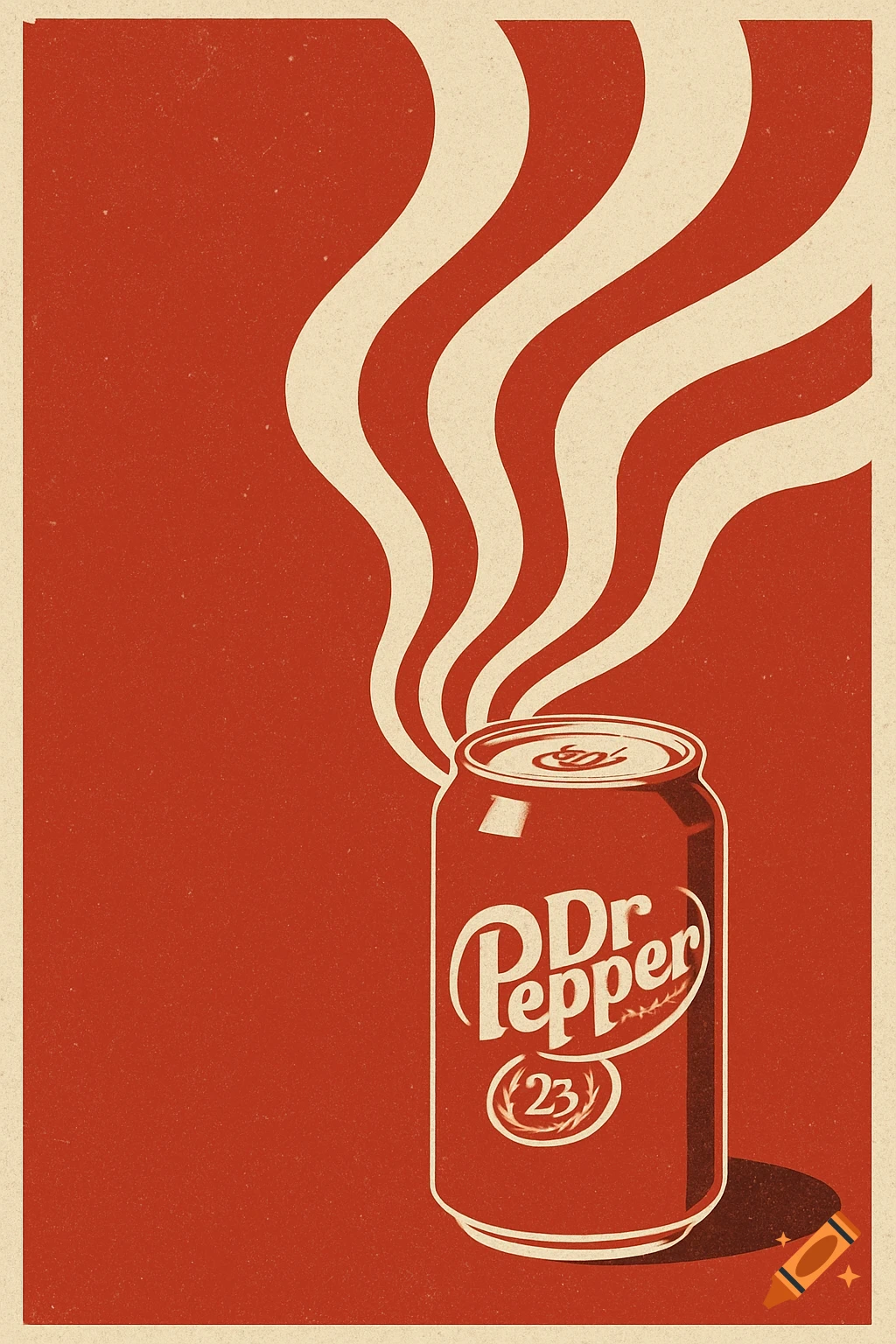 Vintage minimalist poster of a red Dr. Pepper can with a white aura.