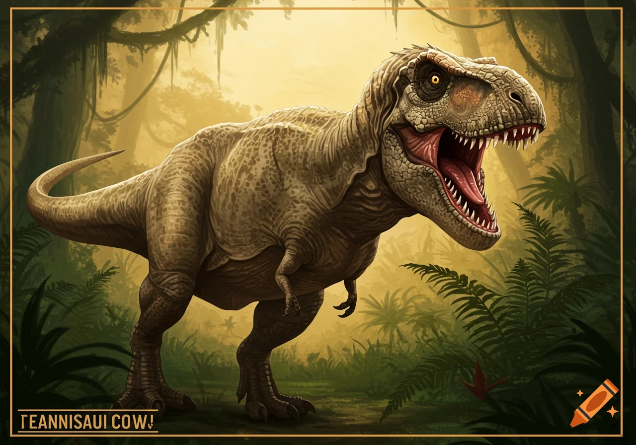 A Tyrannosaurus Rex in a jungle setting.