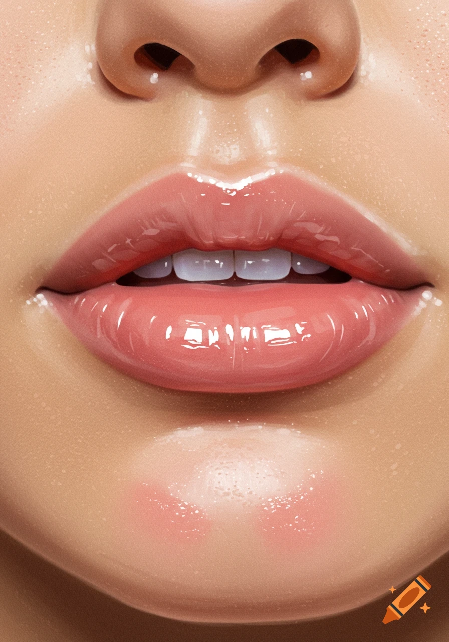 Illustration of glossy pink lips and nose close-up