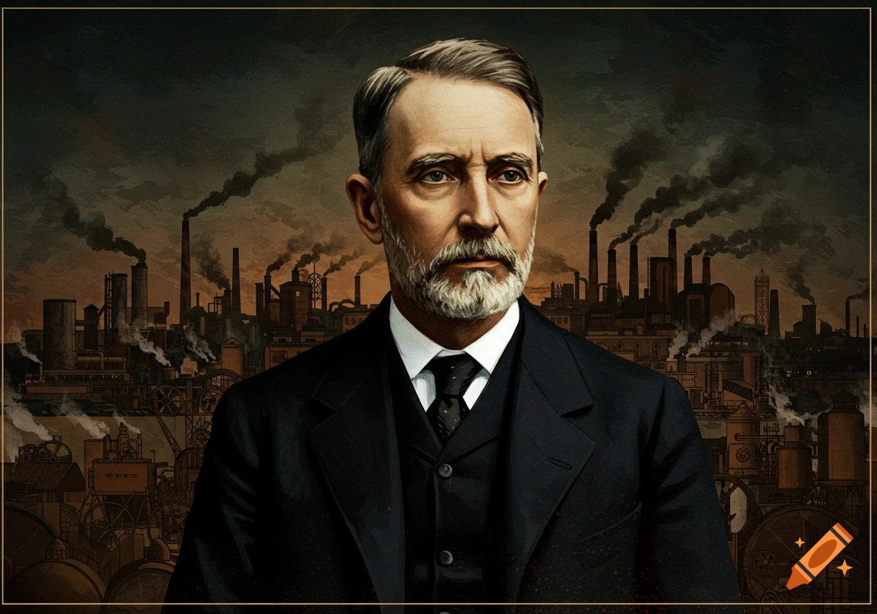 Portrait of a man in a suit with an industrial factory background