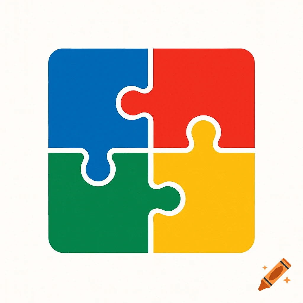 Four colorful puzzle pieces fitted together against a white background.
