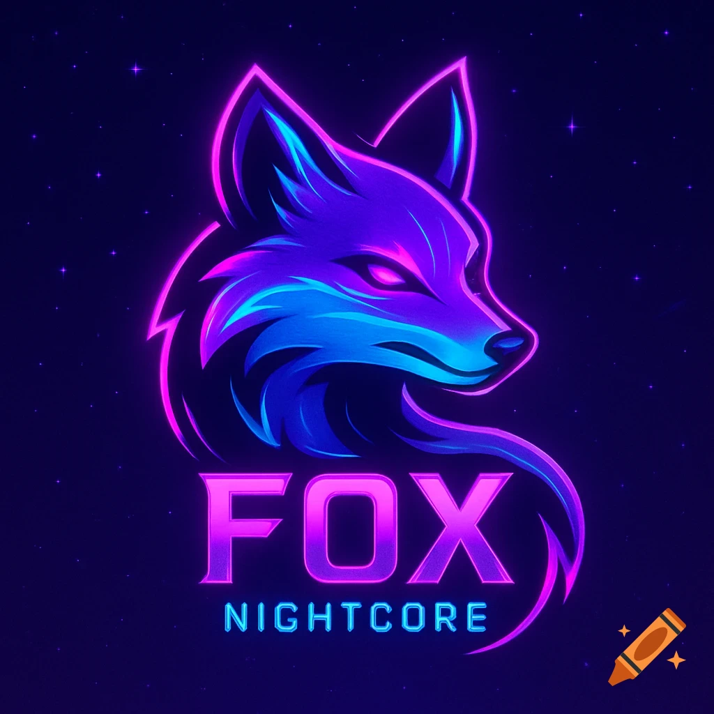 Neon style logo of a fox head with the text FOX NIGHTCORE below it on a starry background.