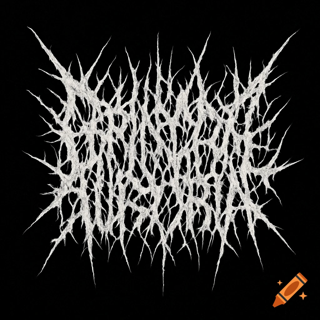 A spiky, organic-looking white logo in the style of a metal band on a black background.