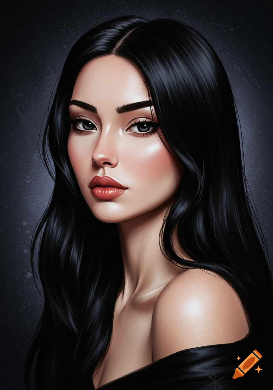 Digital painting portrait of a woman with dark hair on Craiyon