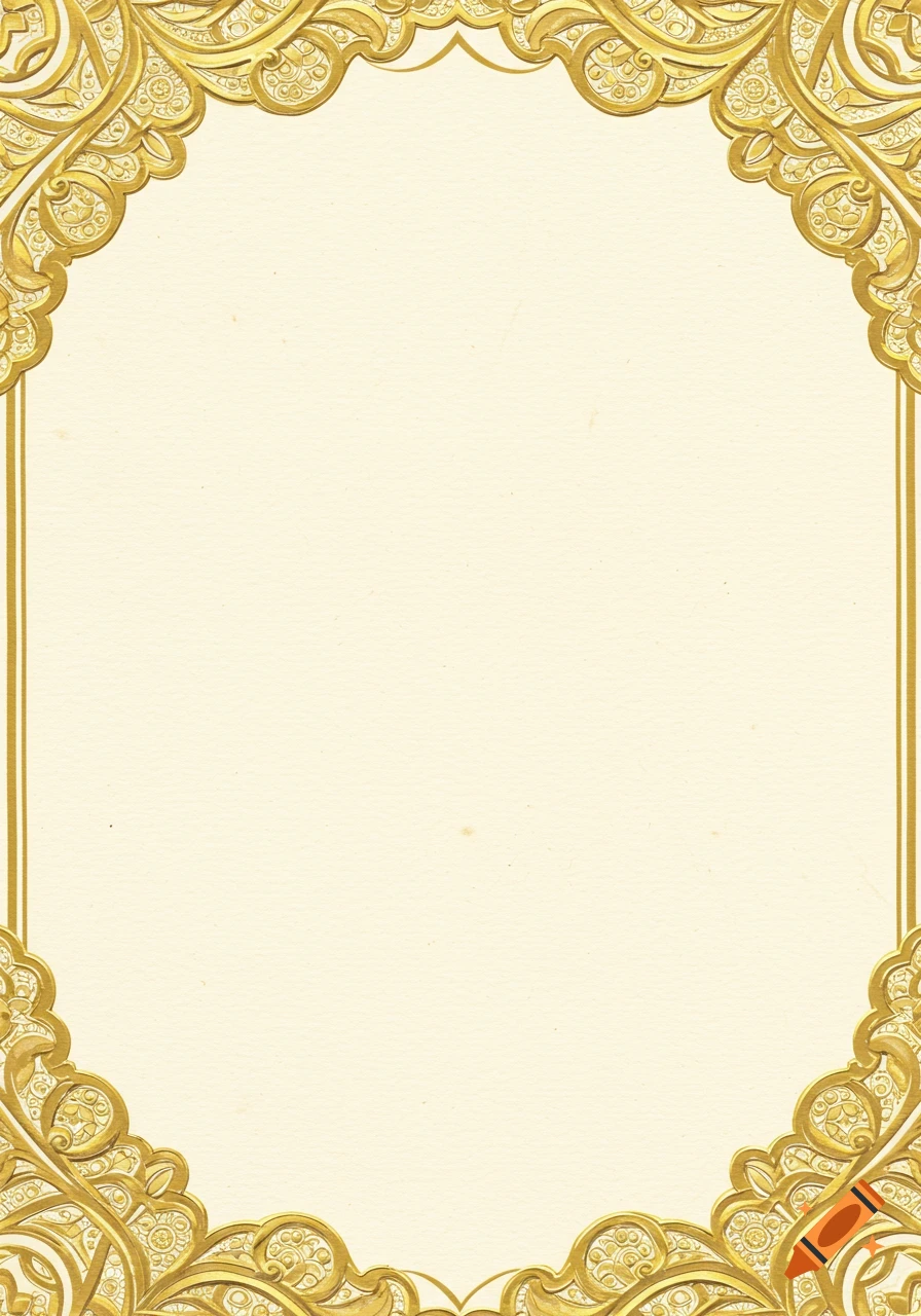 Gold filigree border around an empty cream center