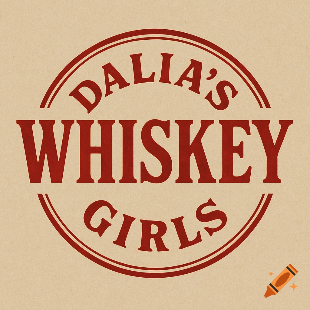 Red oval logo on beige background reads 'Dalia's Whiskey Girl$'