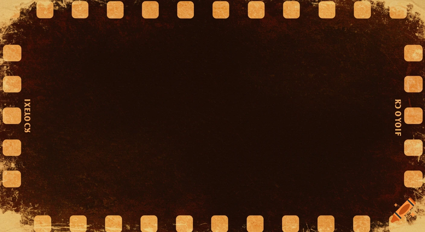 Vintage distressed movie film border with sprockets and text markings along the sides.