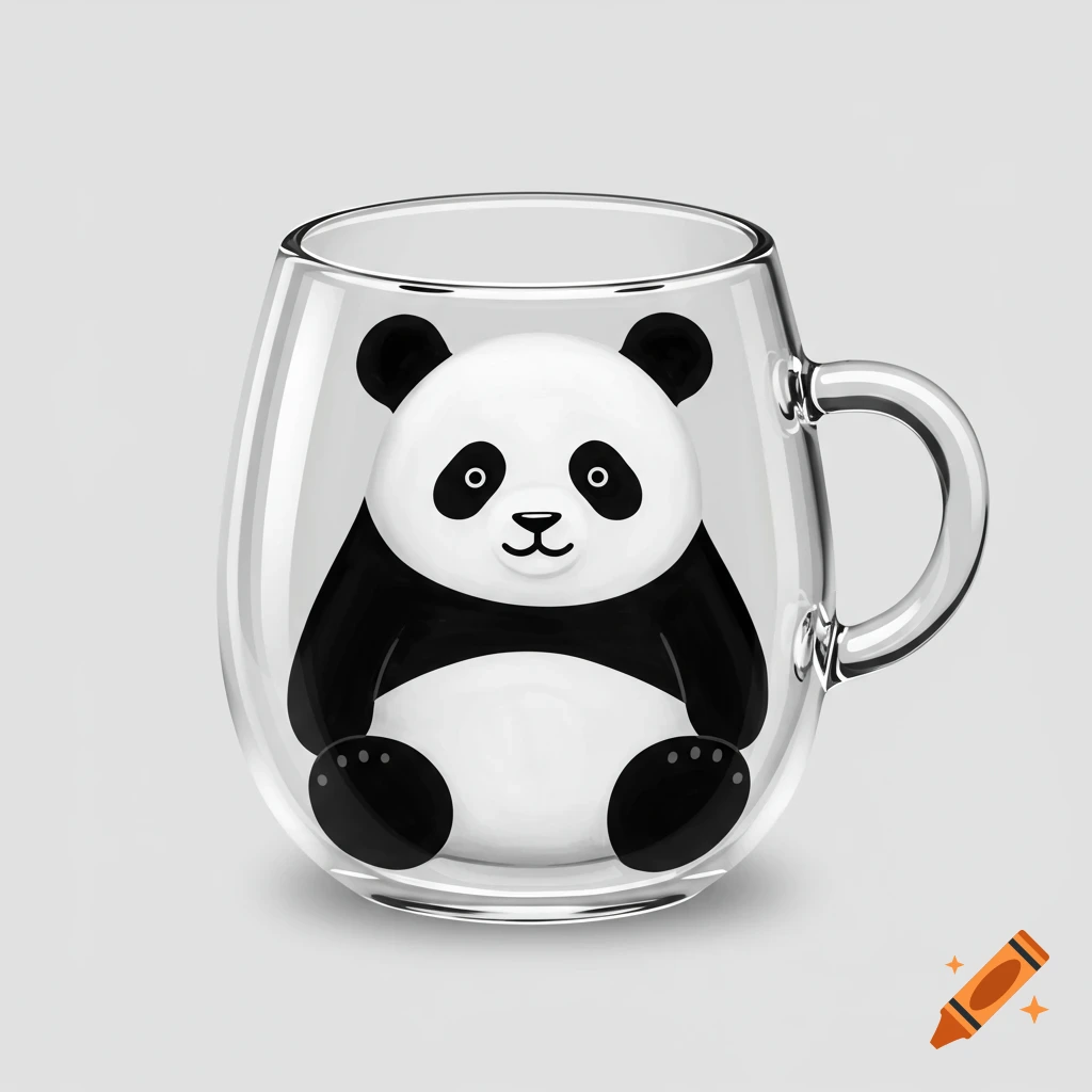 A clear glass mug with an internal shape of a cute sitting panda.