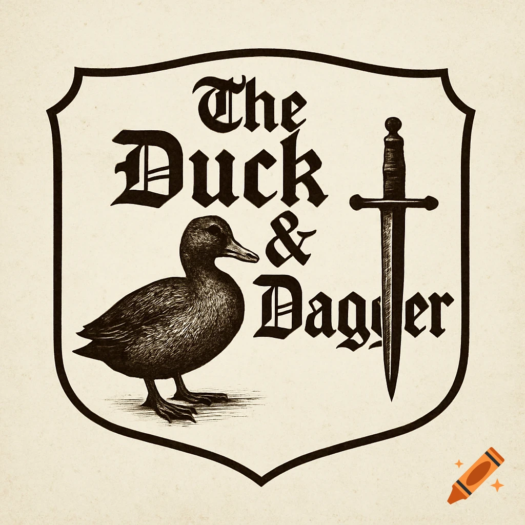 A vintage-style logo with a duck and a dagger, reading 'The Duck & Dagger'.