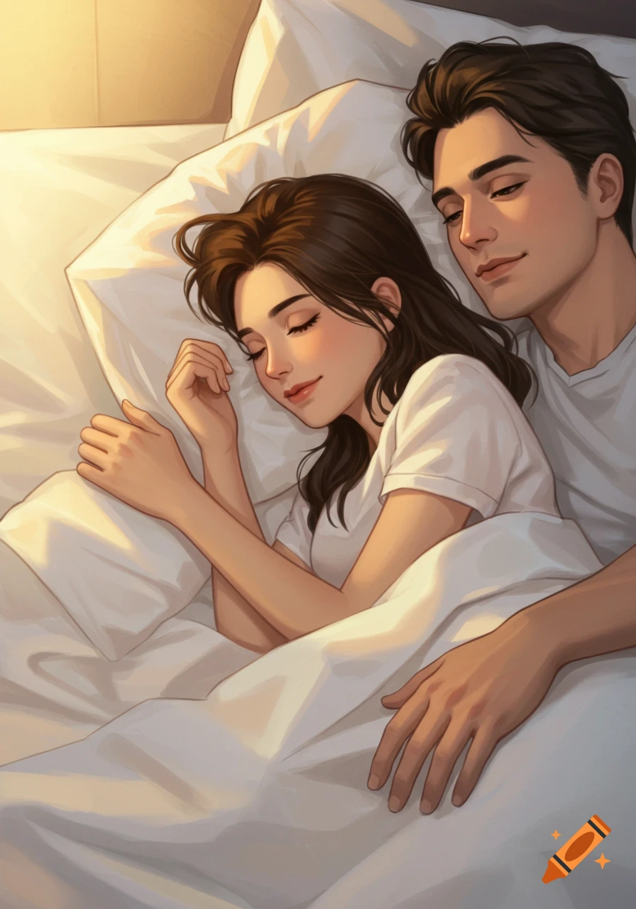 Illustration of a couple sleeping peacefully in bed