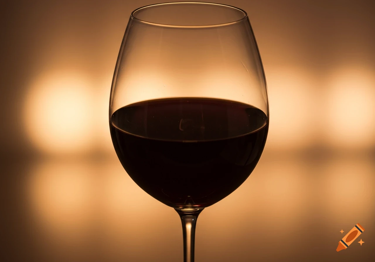 A close-up photograph of a glass of red wine against a blurry background.