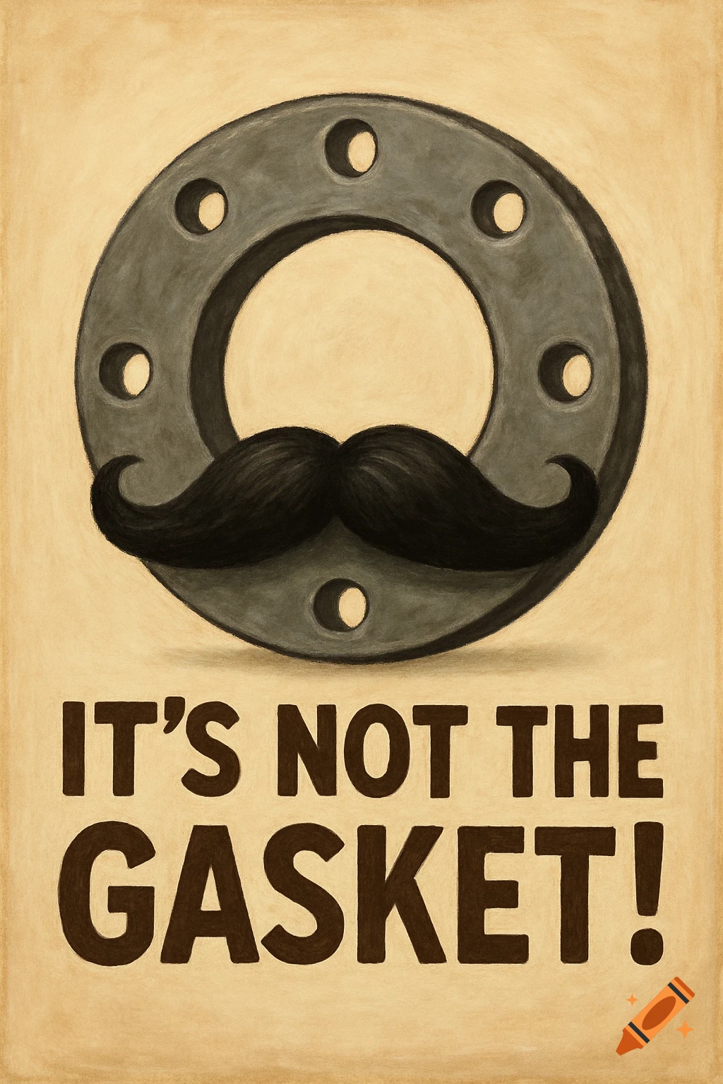 An illustration of a grey industrial flange with a mustache above the text 'IT'S NOT THE GASKET!' on a textured background.