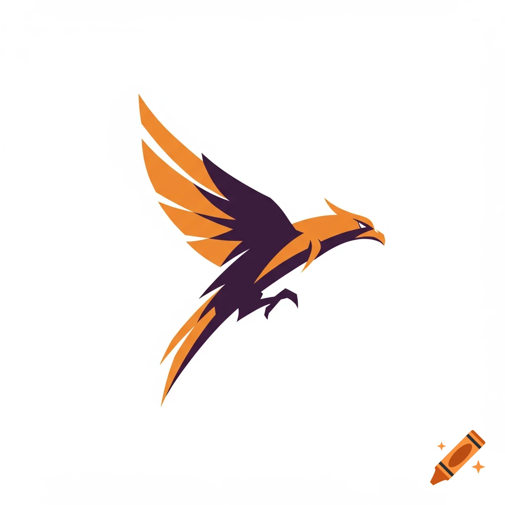 Stylized orange and dark purple bird icon