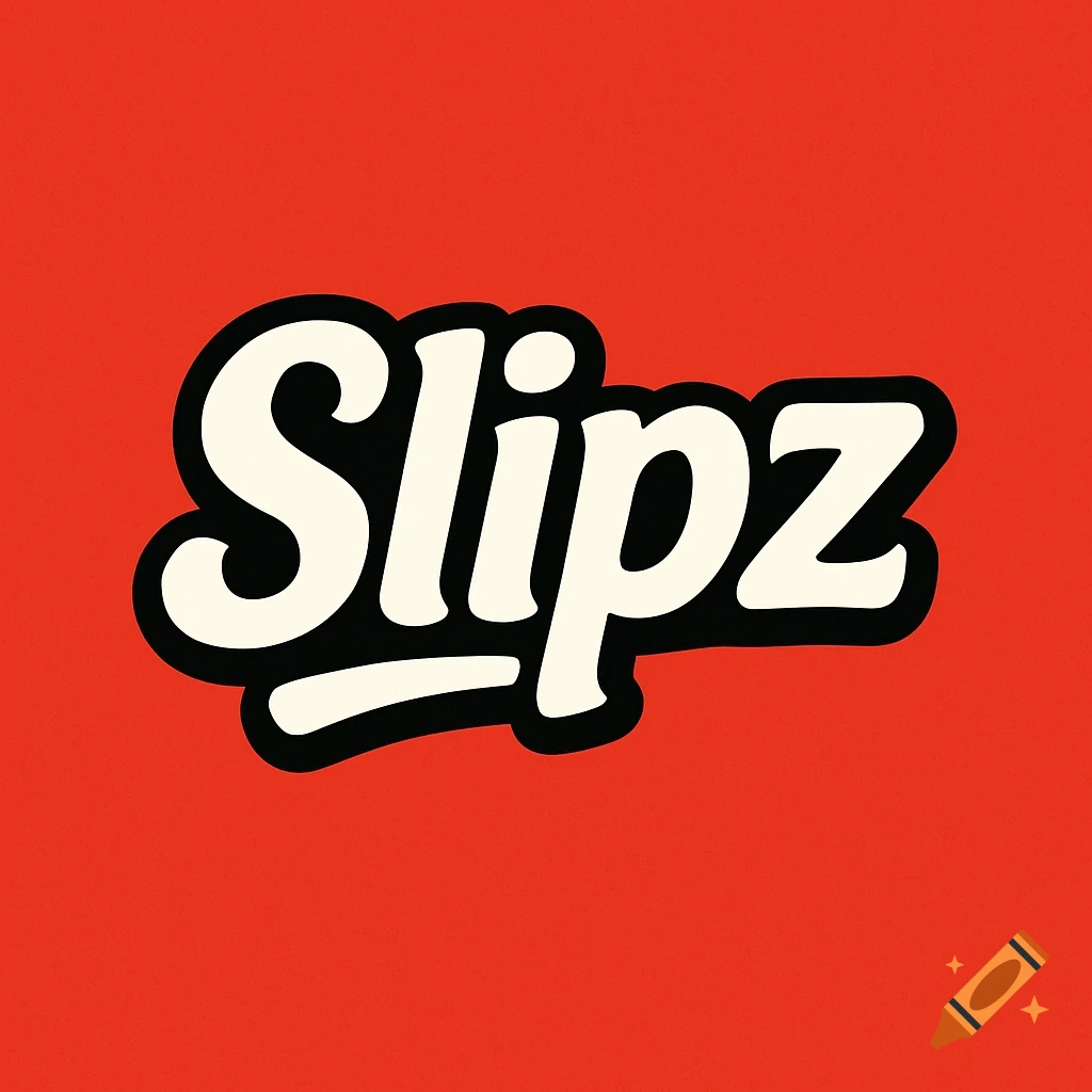 A logo featuring the word "Slipz" in a cream-colored, bubbly font with a black outline, set against a textured red background.