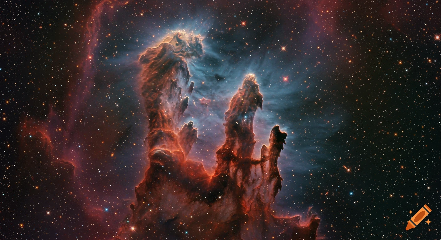 The Pillars of Creation nebula in deep space.