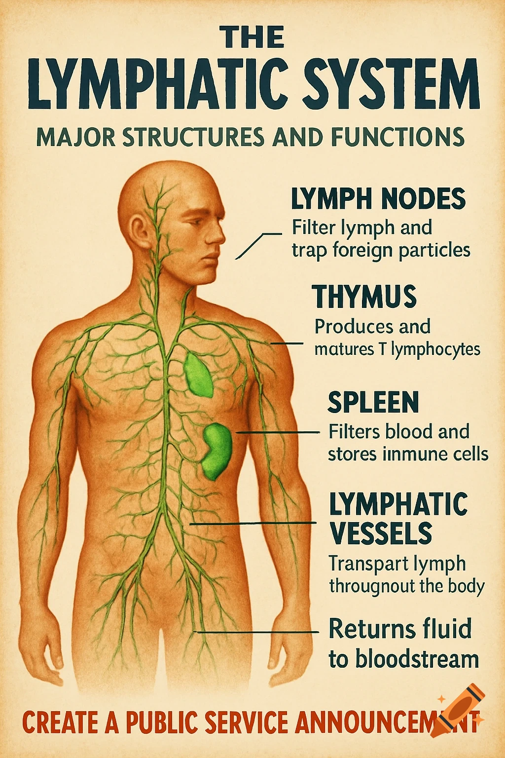 An anatomical diagram of the human lymphatic system.