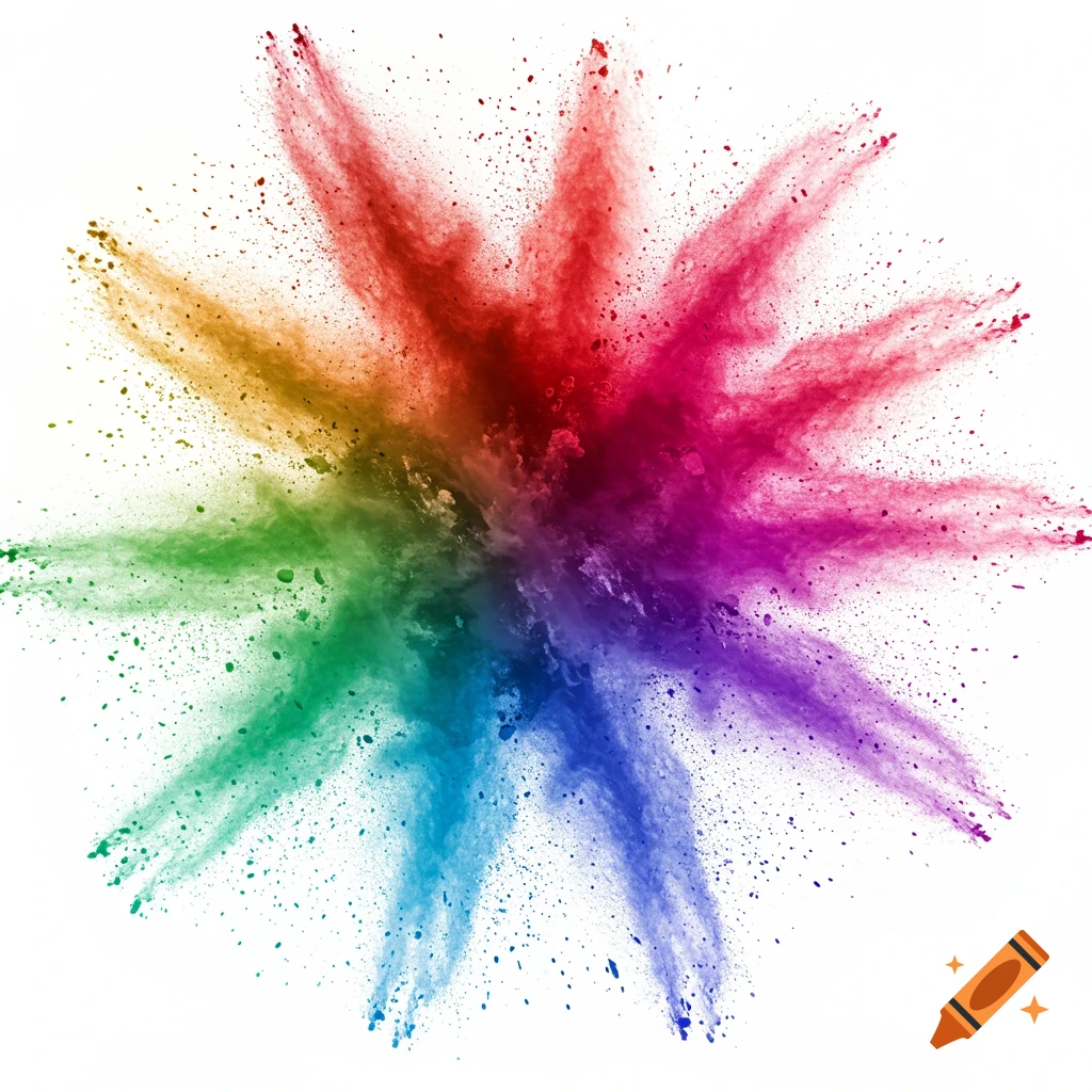 Colorful powder explosion on a white background.