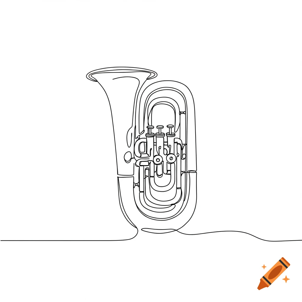A minimalist one line drawing of a baritone horn.