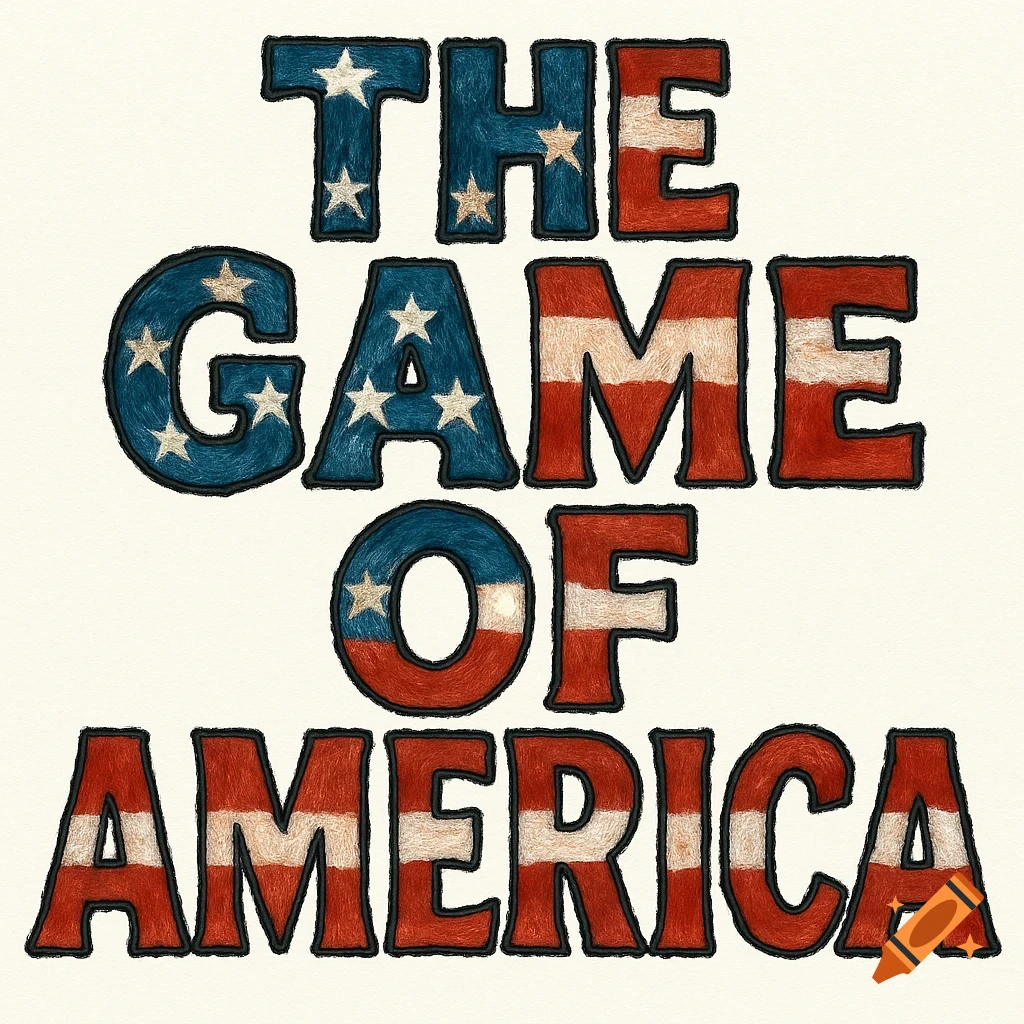 The words THE GAME OF AMERICA with American flag pattern fill.