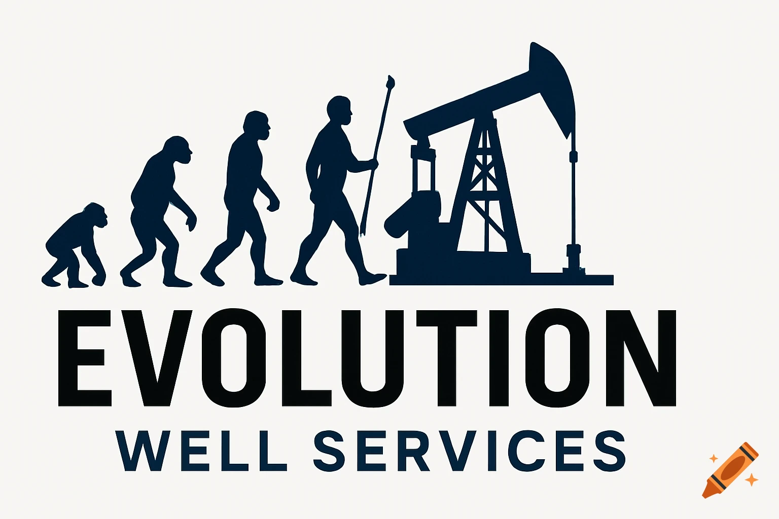 Silhouette graphic showing evolution from ape to human next to an oil pump jack. Text below reads "EVOLUTION WELL SERVICES".