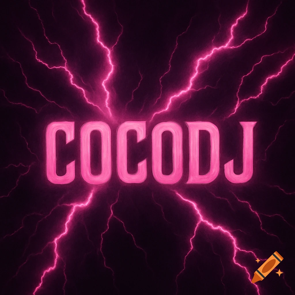 Pink lightning bolts surround the word COCODJ on a dark background