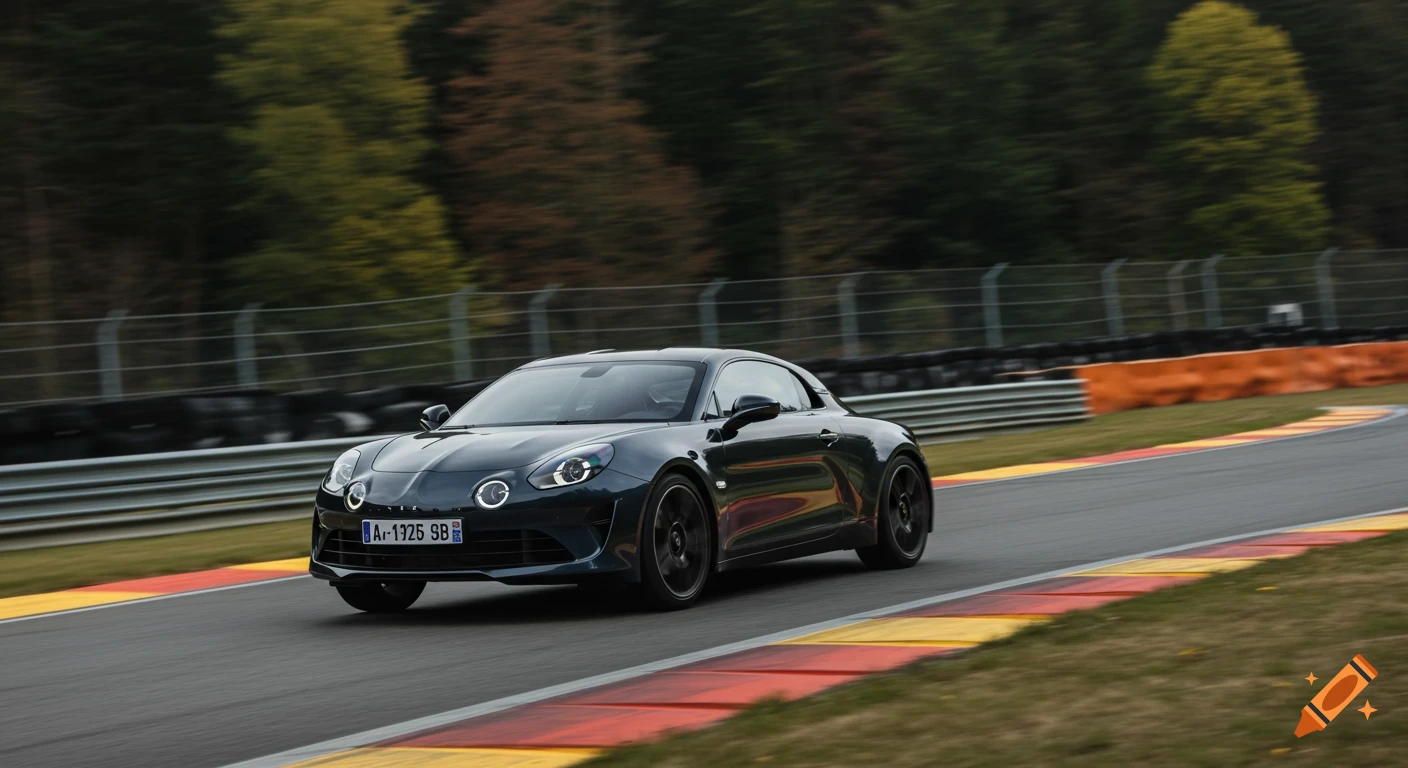 Black Alpine A110 sports car on a race track