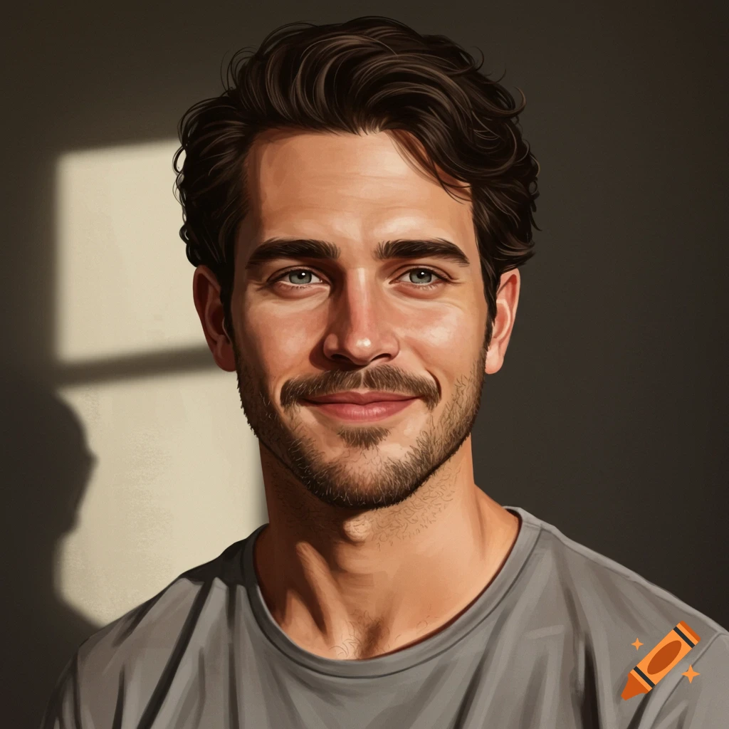 Close-up portrait of a man smiling in dramatic window light.