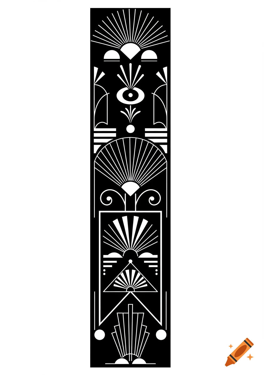 Black and white vertical Art Deco pattern.