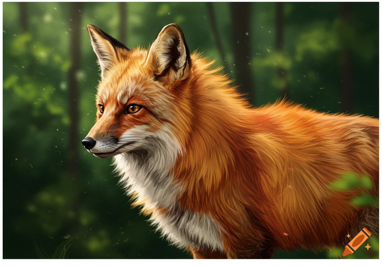 Close-up portrait of a red fox in a forest.